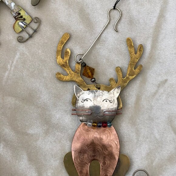 Chico's Mixed Metal Cat Dog Ornaments gold copper silver Beading NWT Lot 3 - Picture 8 of 10